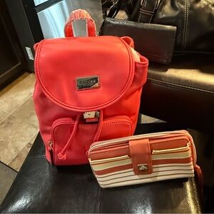 New with tags Guess Zeke punch/ Rose Coral Backpack with a (non-Guess) Wallet